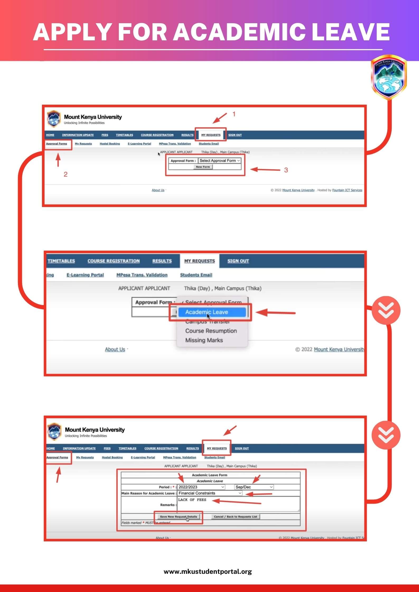 Apply for academic leave from mku student portal
