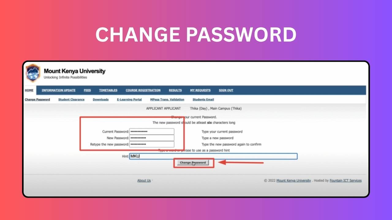 How to change password in MKU Student Portal